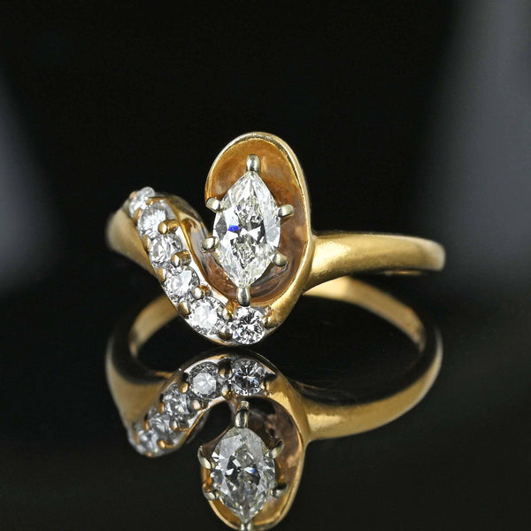 Vintage Floral Diamond Cocktail Ring 14K White Gold